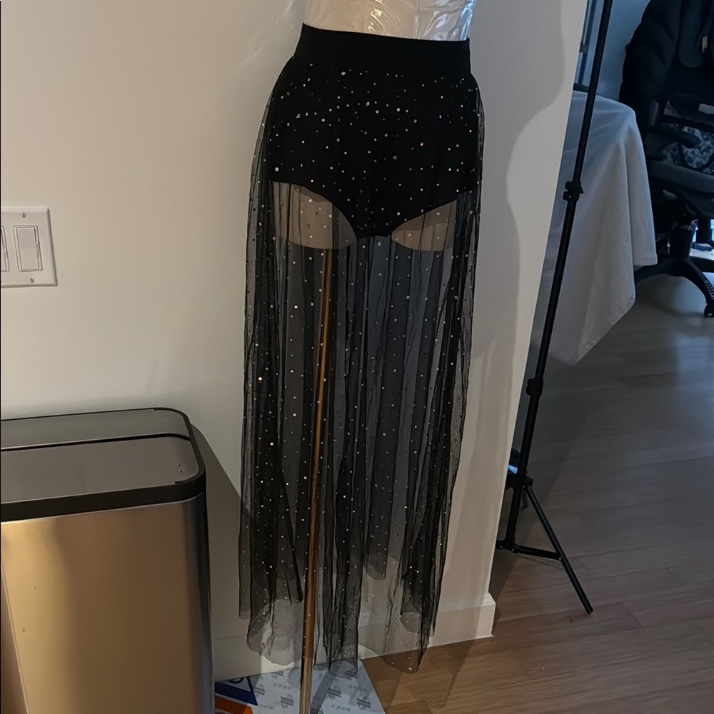 Sequin Sheer Black Maxi Skirt - Picture 5 of 6